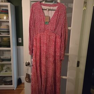 Boden Pink Heart Long Sleeve Godet Tea Dress